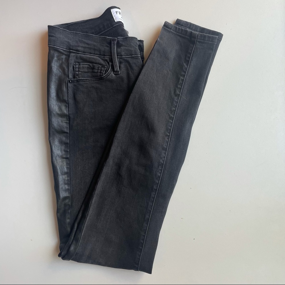 Frame Denim Washed Out Black Tuxedo Dunlop Jean Pant Asymmetrical Hem Sz:26